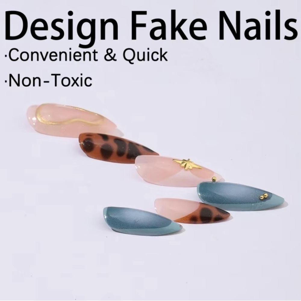 Leopard Print Fake Nails with Nail File & Tape, 24pcs/box Almond Press on Nails - Picture 6 of 6
